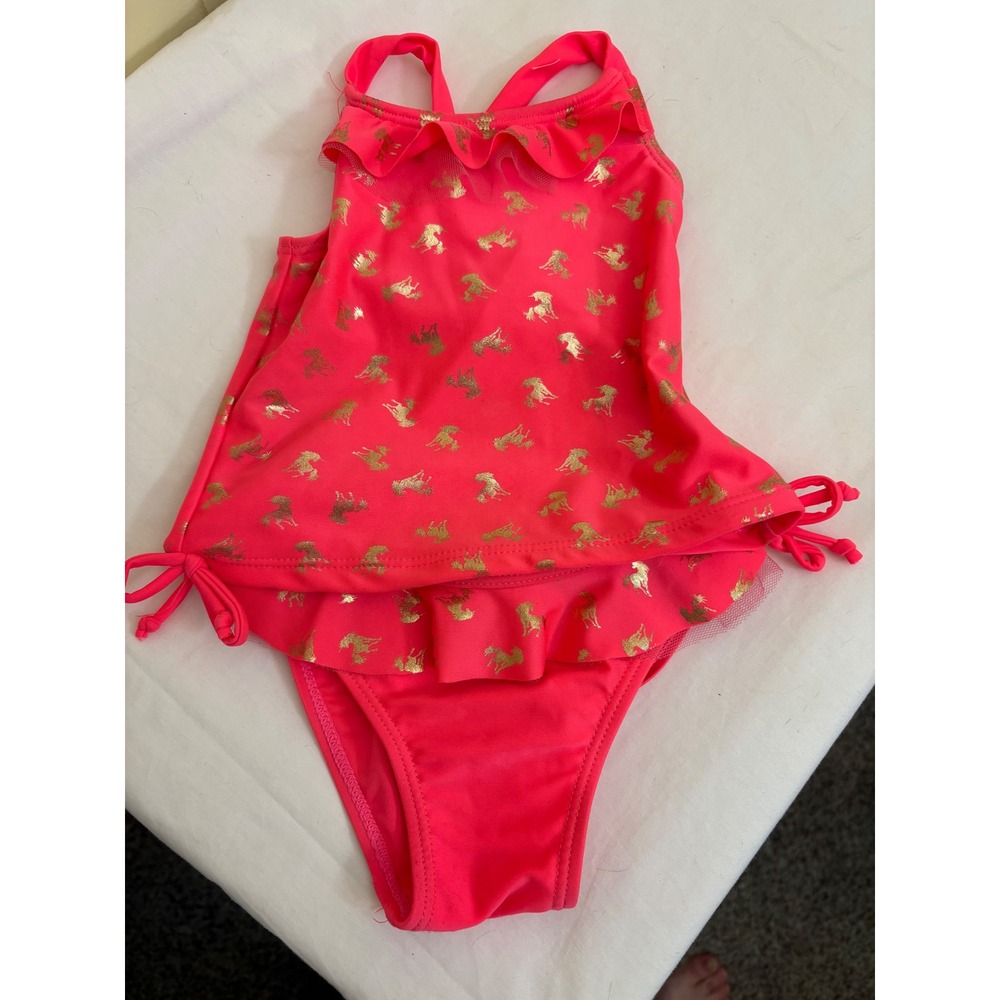 Real Love‎ Baby Girls Pink Gold Unicorn Tankini Swimsuit 2-Piece Set Size 18M
